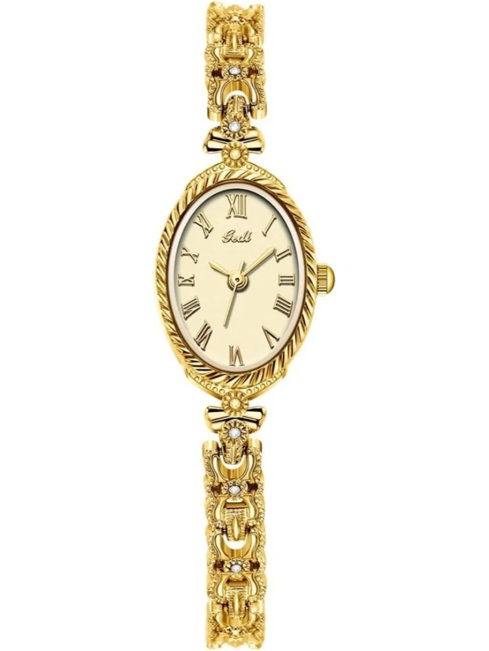 Women's Gold Oval Vintage Bracelet Small Quartz Dress Bangle Analog Watches